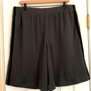 NWOT Men’s Champion shorts.  Size XL.  Gray with 2 side black stripes.  Mesh.
